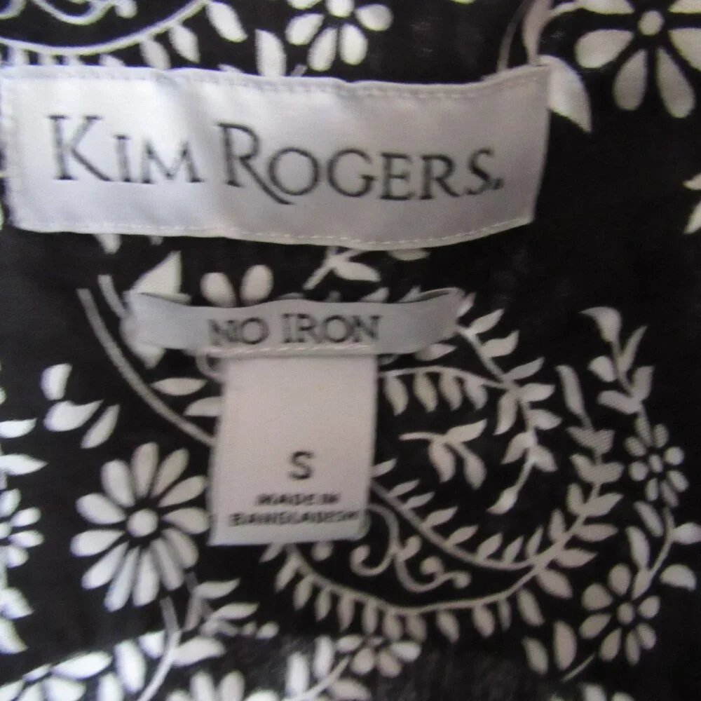 Kim Rogers Black White Paisley No Iron Button Down LS Cotton Shirt Size Small - Picture 3 of 3